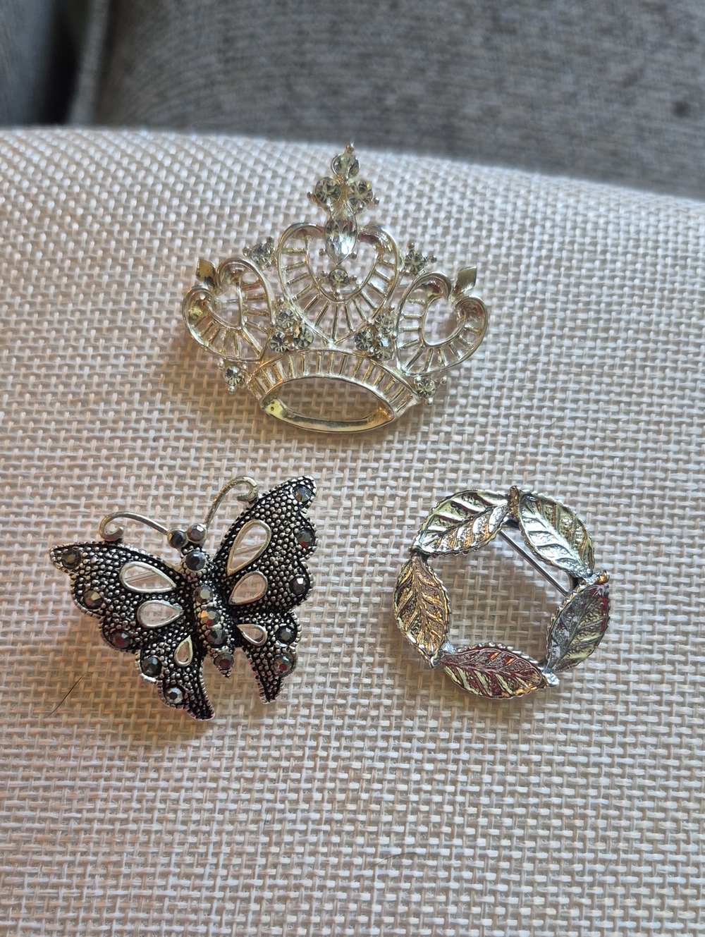 Vintage Silvertone Brooch Bundle Tiara Wreath Butterfly